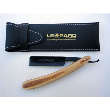 Опасная бритва Leopard деревянная бежевая ручка, лезвие черное, 6,5 дюйма